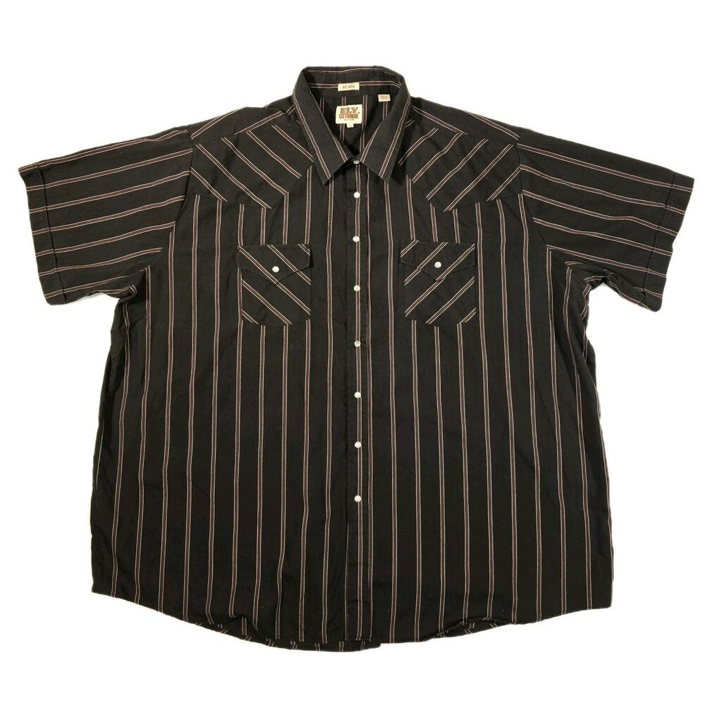 ELY CATTLEMAN Big Man 4X SS Black Red White Pearl Snap Striped 2-Pocket Shirt